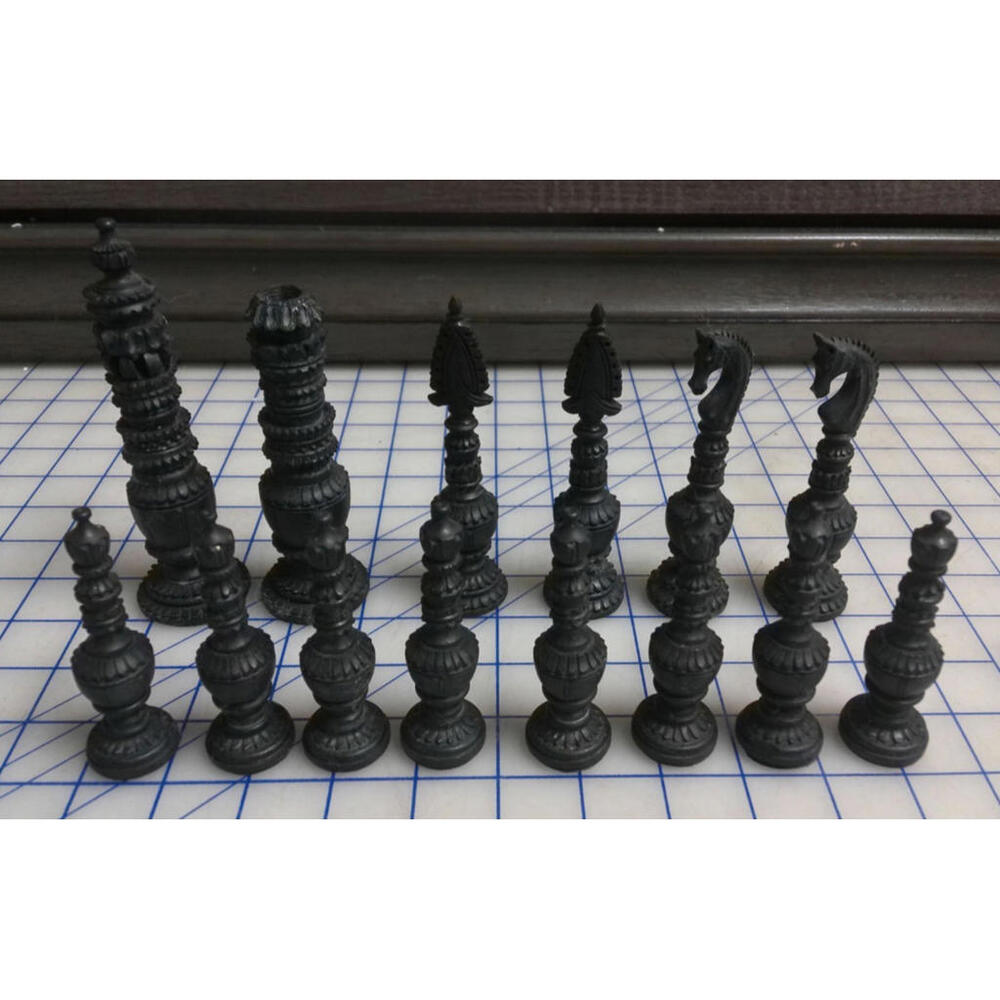 Hand-Carved Lotus Series Chess Pieces – 14 Pieces – King Missing Top
